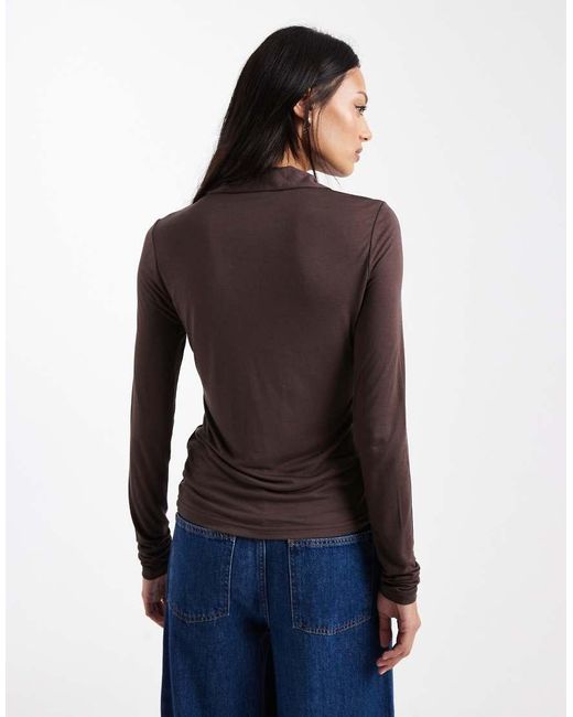 ASOS Brown Soft Semi Sheer Long Sleeve Polo Shirt