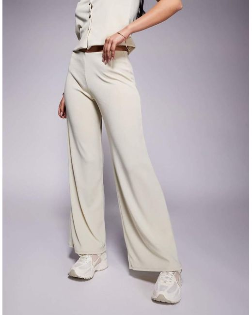 ASOS Geribbelde Broek Met Wijde Pijpen in het Natural