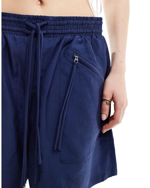 & Other Stories Blue Elasticated Waist Super Soft Shorts With Zip Pockets