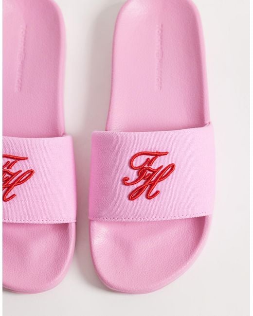 Tommy Hilfiger Pink Script Logo Pool Sliders