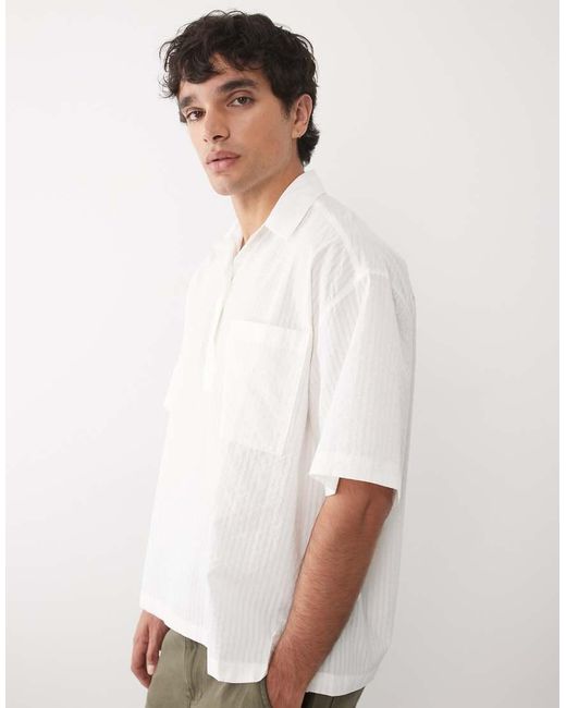 ASOS White Oversized Revere Sheer Stripe Shirt for men