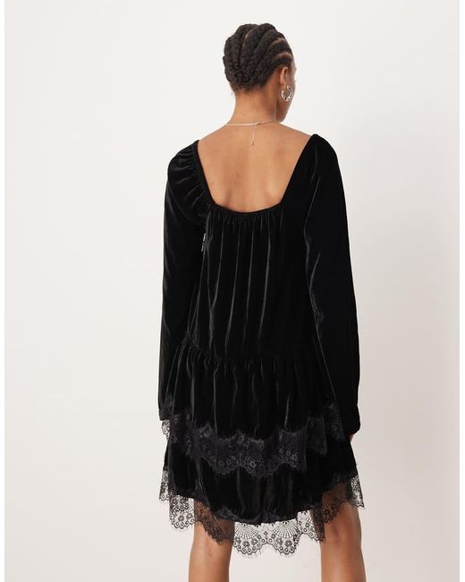 ASOS Black Asos Design Tall Long Sleeve Sweetheart Neckline Velvet Mini Dress