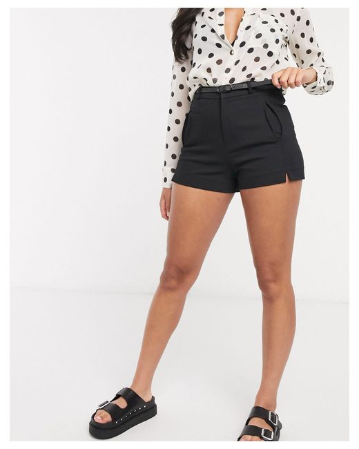 Pantalones Cortos De Sastre Negros Con Botones Dorados De Club L London Tall