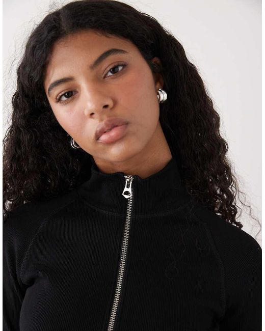 Weekday Black Mock Neck Zip Through Long Sleeve Top