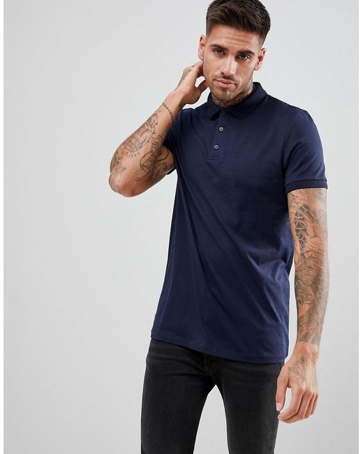 Asos Jersey Polo In Navy in Blue for Men | Lyst