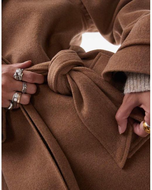TOPSHOP Brown Tab Belted Car Coat Twill