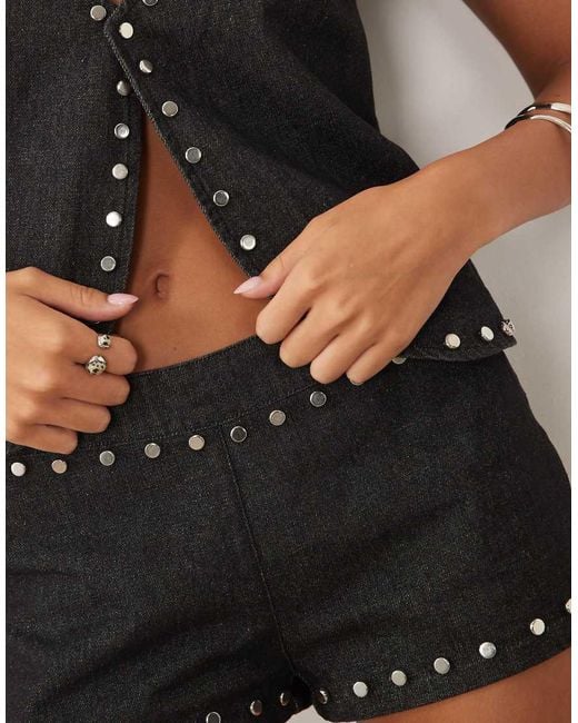 Motel Black Aniva Denim Waistcoat Co-ord With Stud Detail