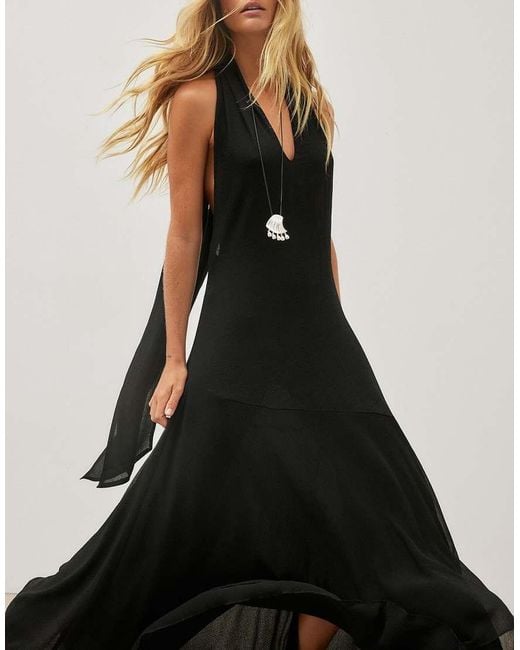 NA-KD Black Halterneck Chiffon Asymmetric Dress