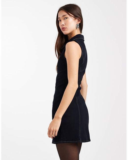 ASOS Blue Denim Zip Through Collar Mini Dress