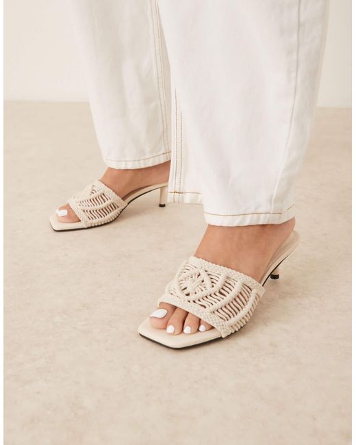 ASOS Natural Hyped Woven Kitten Heel Mules
