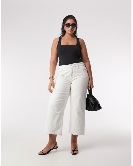 GOOD AMERICAN White Good Waist Cropped Palazzo Jeans