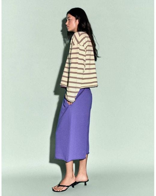 Bershka Yellow Striped Round Neck Sweatshirt