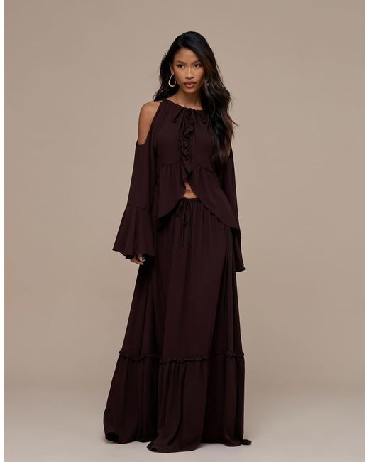 Wanderdoll Brown Meadow Tiered Maxi Skirt Co-ord