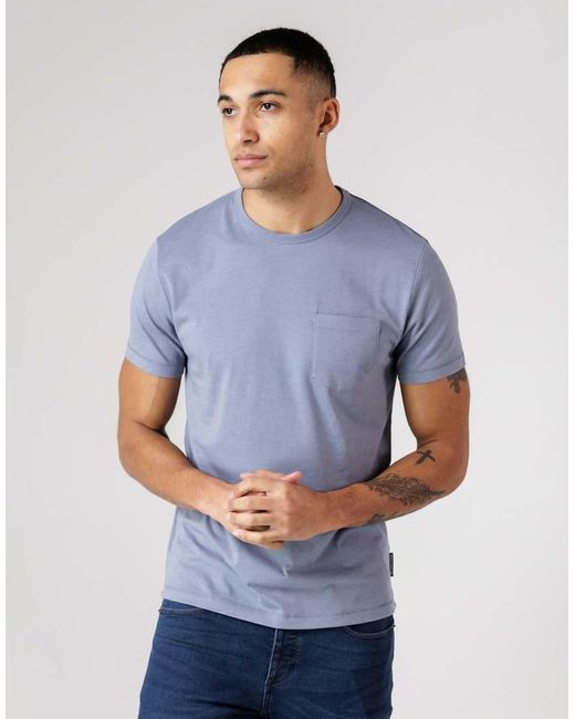 French Connection Blue 3 Pack Cotton Crew Neck Short Sleeve Chest Pocket T-Shirts for men