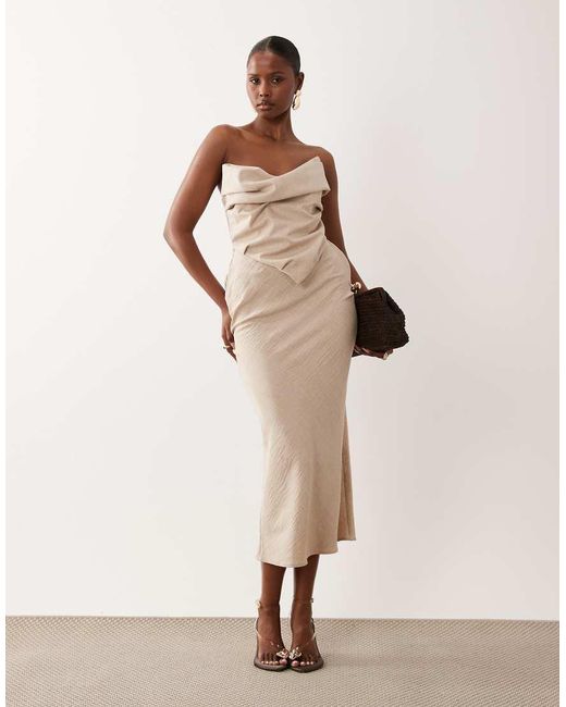 ASOS Natural Draped Bodice Structured Bandeau Midi Dress-neutral