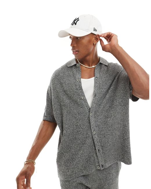 ASOS Gray Co-ord Knitted Button Through Polo for men