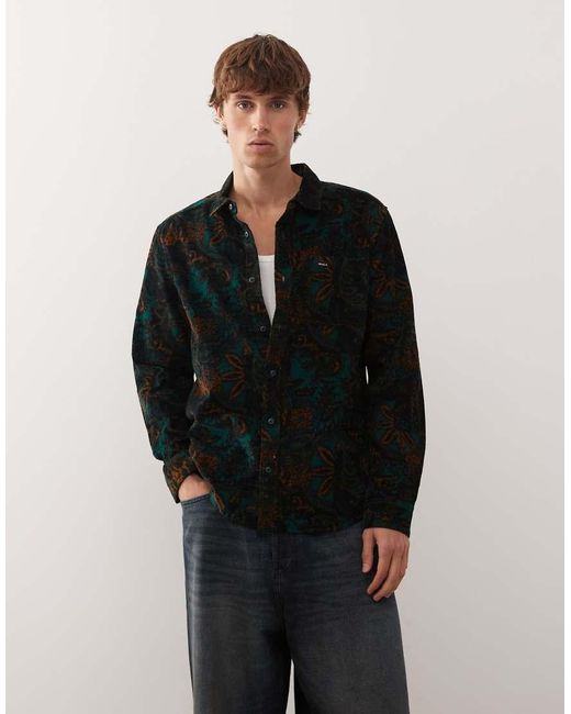RVCA Black Freeman Cord Print Ii Long Sleeve Shirt for men