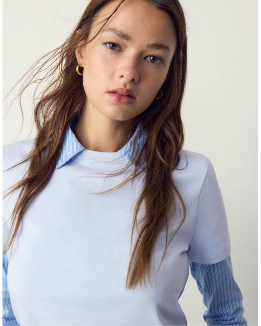 Stradivarius Blue Basic Regular Soft-Touch T-Shirt