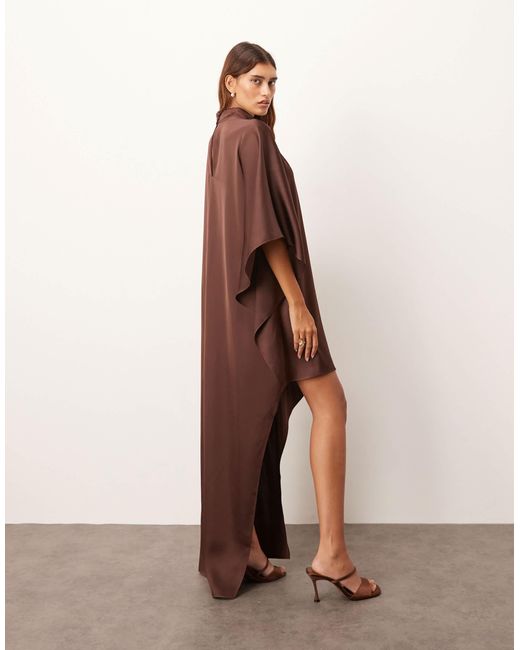 ARRANGE High Neck Cape Sleeve Mini Dress With Asymmetric Hem in Brown | Lyst ARRANGE High Neck Cape Sleeve Mini Dress With Asymmetric Hem in Brown | Lyst