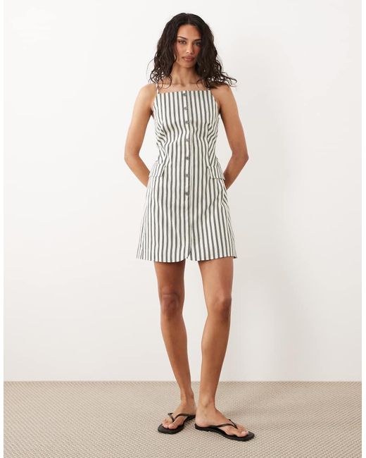 New Look White Stripe Button Through Cami Mini Dress