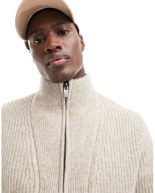 River Island Ribbed Chunky Half Zip Sweater in Natural for Men Lyst