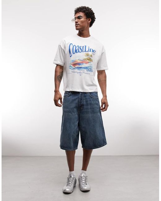 ASOS White Boxy Oversized T-shirt With Speedboat Graphic for men
