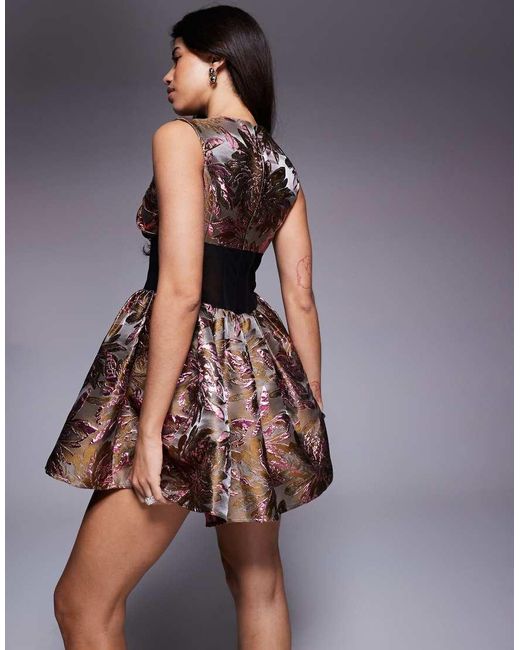 ASOS Multicolor Jacquard Mini Dress With Corset And Puff Skirt