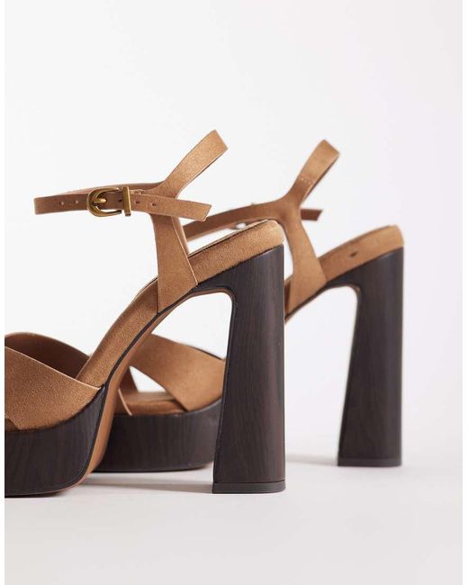 ASOS Brown Nadina Cross Strap Platform High Heeled Sandals