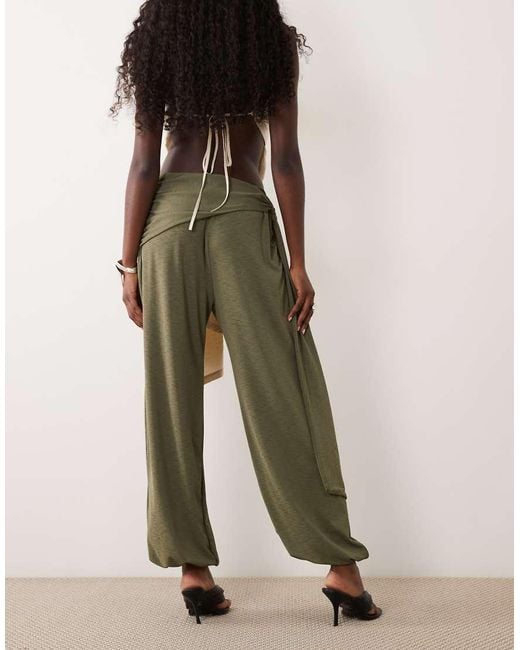 ASOS Natural Slinky Drape Wrap Detail Balloon Trousers