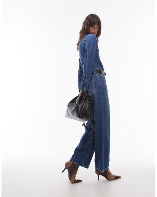 TOPSHOP Blue Denim Slim Fit Jumpsuit