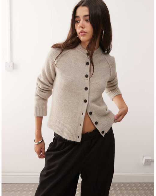 Weekday Natural Wool Blend Fitted Cardigan