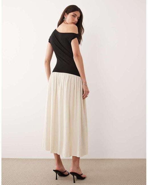 Mango Black Asymmetric Drop Waist Colour Block Maxi Dress