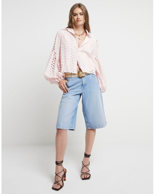 River Island White Broderie Puff Sleeve Shirt