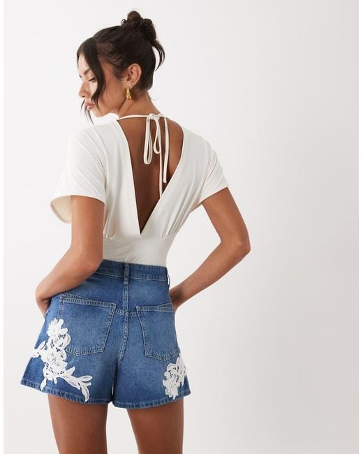 ASOS Blue Applique Lace Shorts