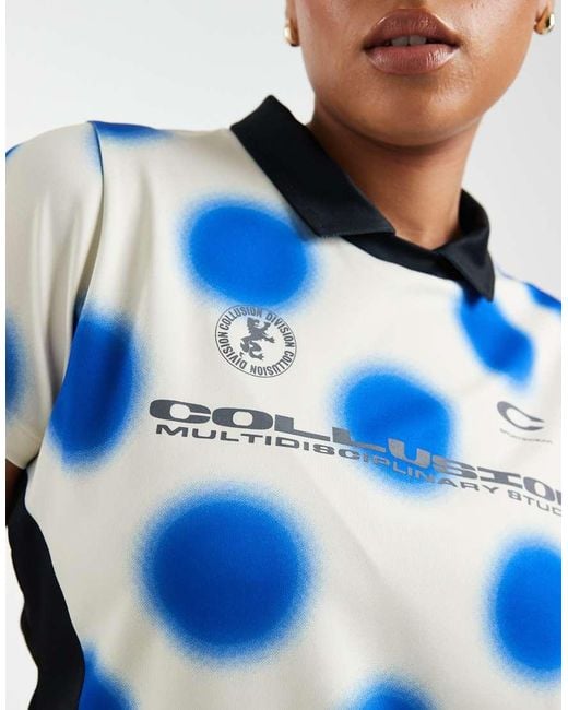 Collusion Blue Plus Blurred Polka Dots Fitted Soccer Tee