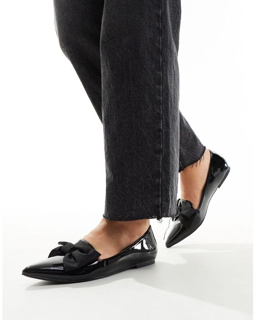 Asos design - lake - ballerines plates pointure large avec bout pointu et nœud Asos Design Wide Fit en coloris Black