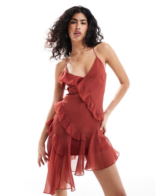 ASOS Red Asymmetric Ruffle Cami Mini Dress