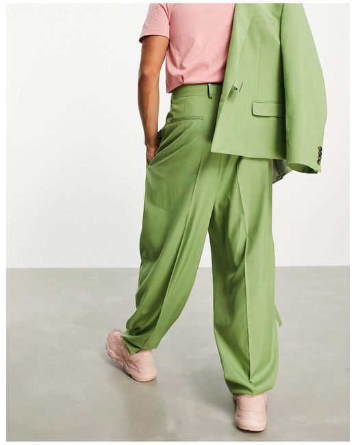 Pantaloni da abito a palloncino vita altaASOS in Materiale sintetico da Uomo  colore Verde | Lyst