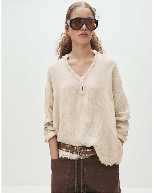 Pull&Bear Natural Oversize Stand Collar Blouse