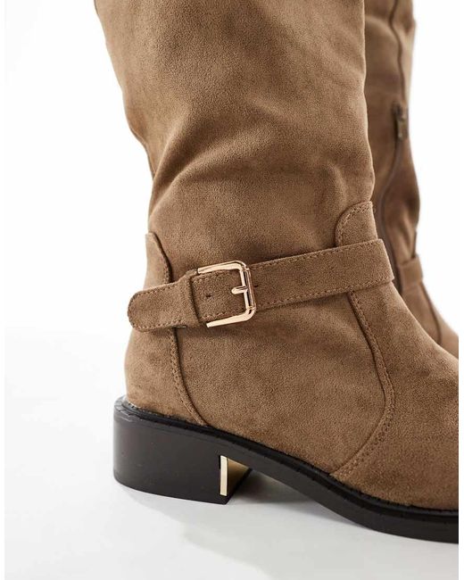 SEQWL Wide Fit Brown Latte Buckle Detail Over The Knee Boots