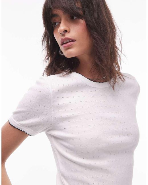 TOPSHOP White Contrast Binding Pointelle Tee
