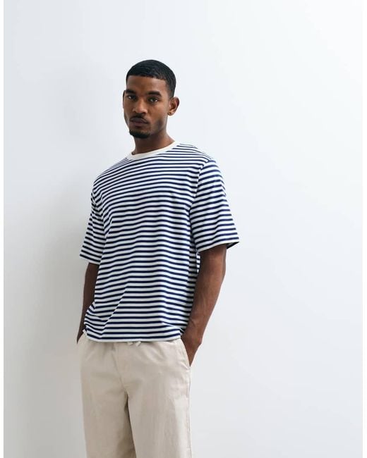 ARKET Blue Pure Cotton Heavyweight Oversized Fit Short Sleeve T-Shirt for men