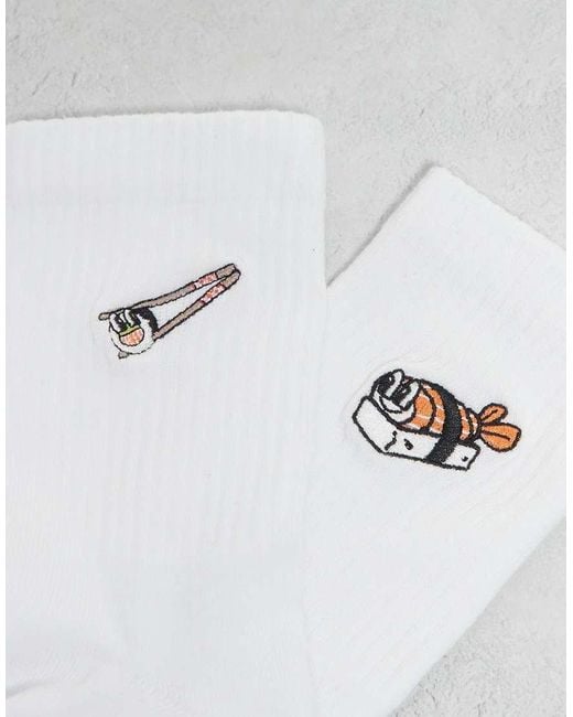 Confezione Da 2 Paia Di Calzini Bianchi Con Sushi Ricamato di ASOS in White da Uomo