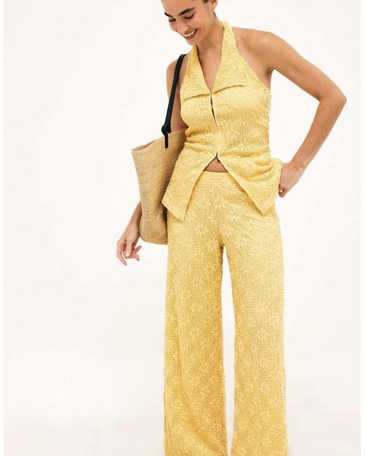 NA-KD Yellow Structured Mid Waist Trousers