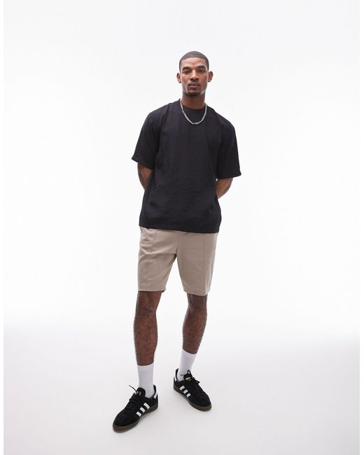 Topman Black Woven Oversized Fit T-shirt With Mid Sleeve for men