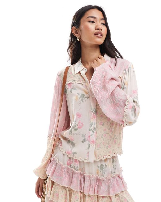 Miss Selfridge Pink – gewebte hemdbluse mit mustermix und blümchenmuster