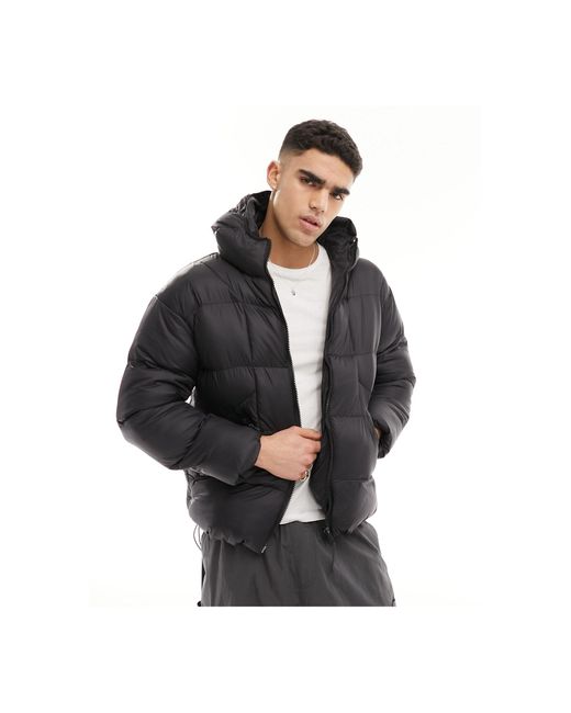 Good For Nothing Black High Shine Puffer Jacket With Hood for men