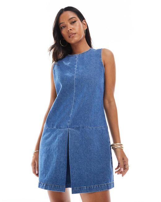 ASOS Blue – etuikleid aus denim mit tief angesetzter taillennaht