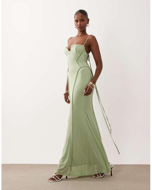 ASOS Green Mesh Exposed Seam Sculpted Cupped Maxi Dress