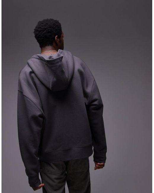 Felpa Oversize Color Antracite Con Cappuccio E Zip di Topman in Black da Uomo